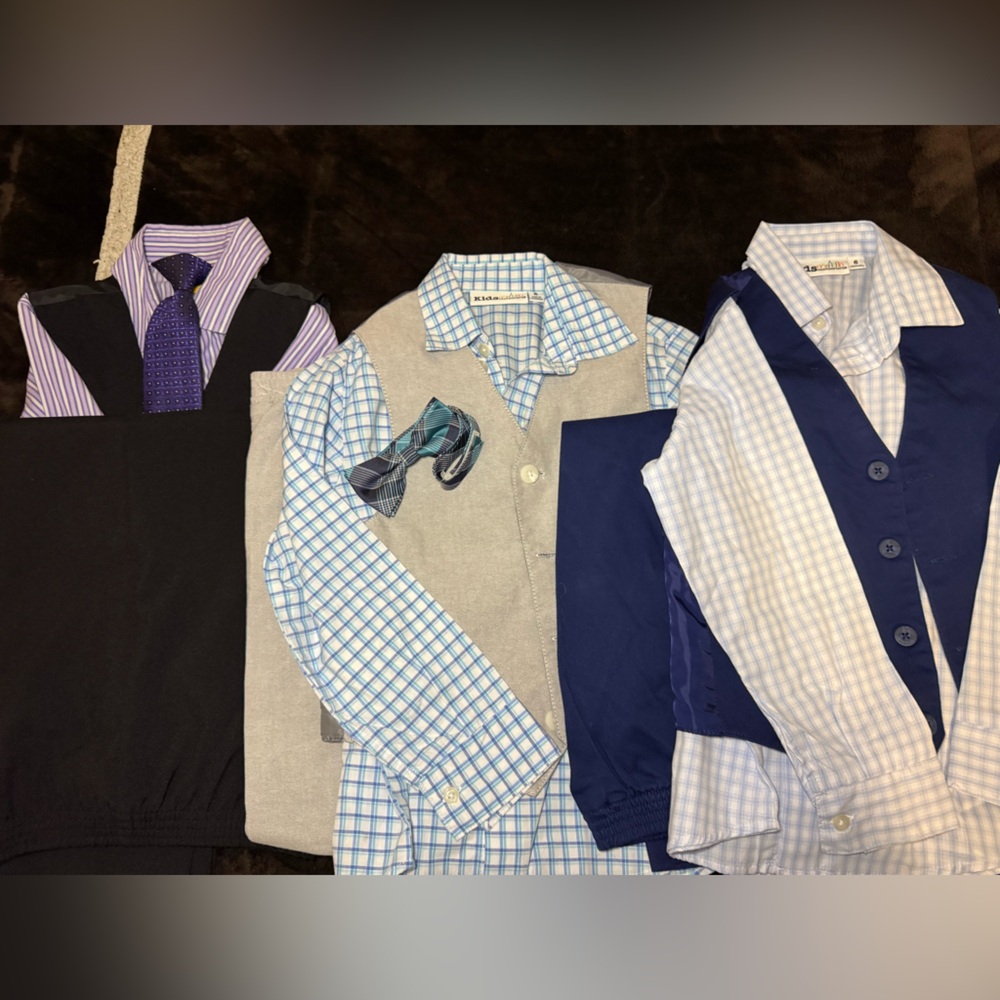Kids Headquarters 3 piece suits Blue Plaid Shirt with Bow Tie